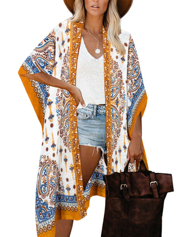 Boho Print Kimono Beach Cover Up